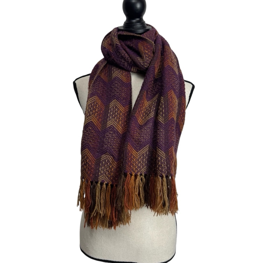 Figueroa Handmade Alpaca Wool Elegant Purple and Gold Chevron Scarf